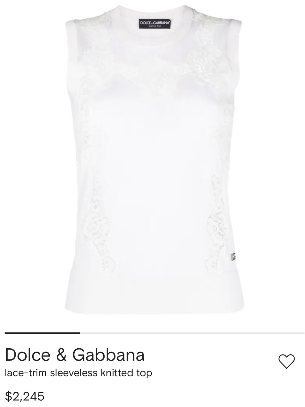 Dolce & Gabbana cream Lace-Trim Sleeveless Top
